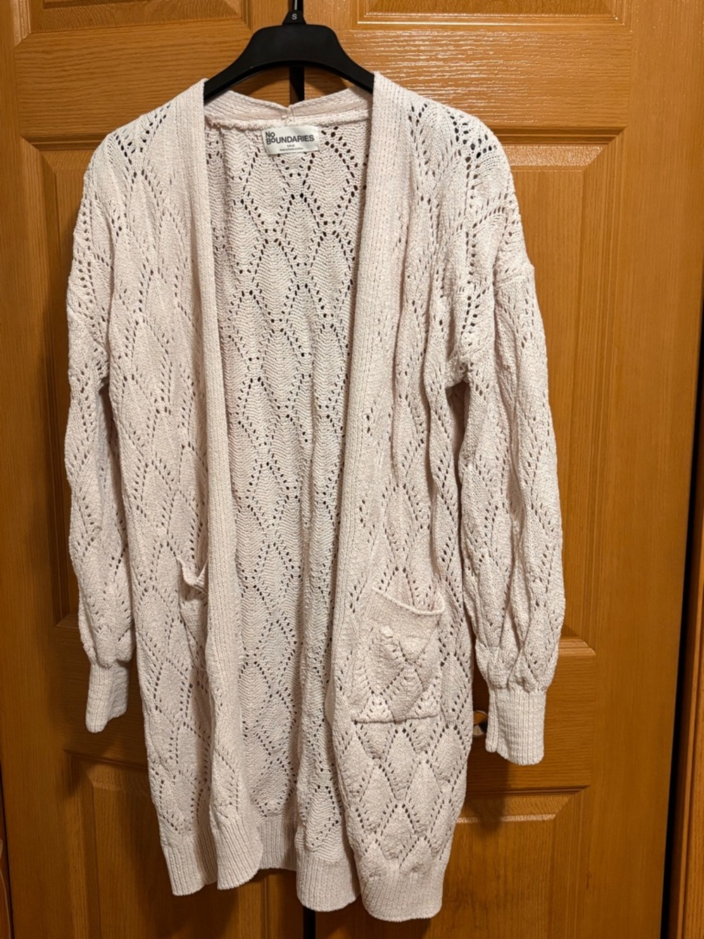 No Boundaries Cream Open-Front Diamond Knit Cardigan